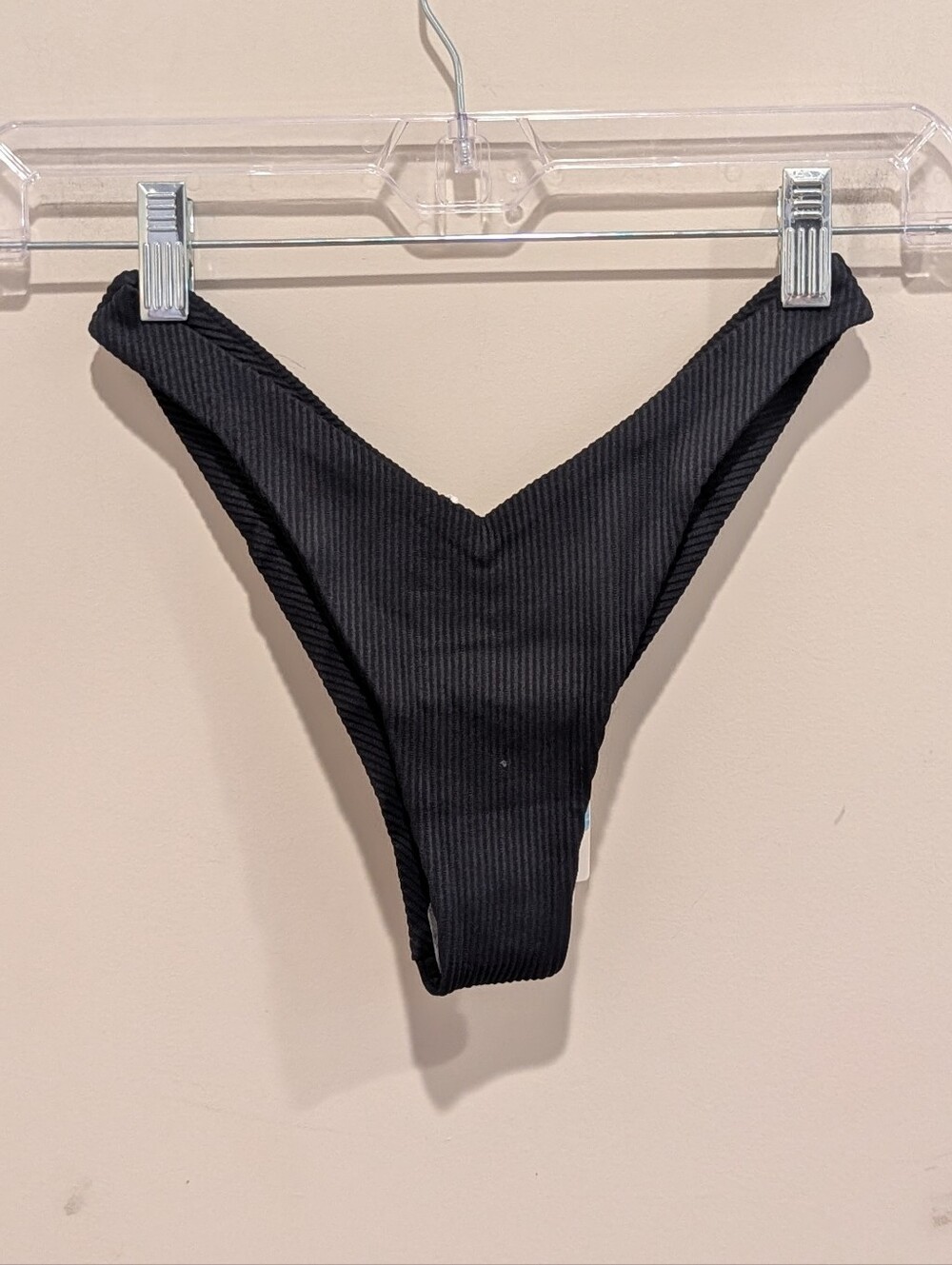 Roxy Black Ribbed High-Cut Bikini Bottoms XS